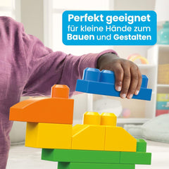 MEGA BLOKS First Builders Bausteine-Spielzeugset für Kleinkinder, Deluxe Bausteinebeutel mit 150 Teilen und Aufbewahrungsmöglichkeit, kreatives, offenes Spielen, blau, ab 1 Jahr, CNM43