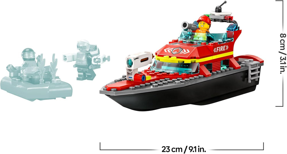 LEGO 60373 City Feuerwehrboot, Spielzeug, das im Wasser schwimmt, mit Rennboot, 3 Minifiguren und Jetpack, Feuerwehr-Boot-Spielzeug Geschenkidee für Jungen und Mädchen ab 5 Jahren