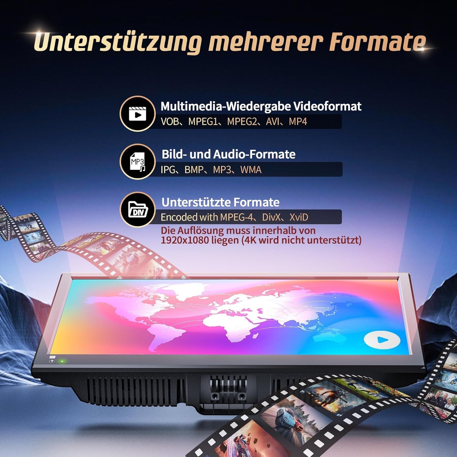 Mini televizor DESOBRY de 16 inci cu DVD player integrat, suport pentru mini televizor 1080p, antenă, HDMI, AV, intrare USB, televizor de 12V pentru camping/autorulote/caravane/autorulote