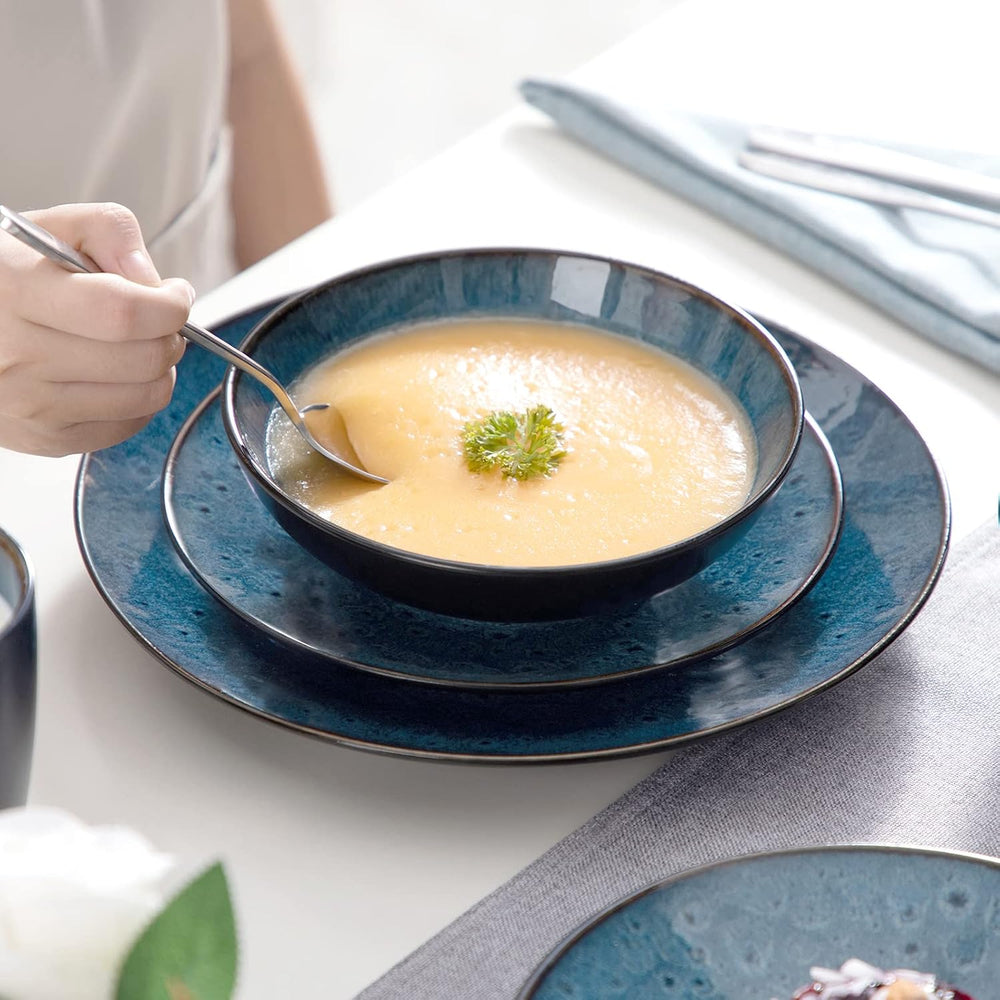 Set de veselă pentru 4 persoane, set combinat vancasso BUBBLE cu 16 piese din gresie, set de veselă în stil vintage, include boluri, cești de cafea, farfurii de desert și farfurii pentru 4/8/12 persoane