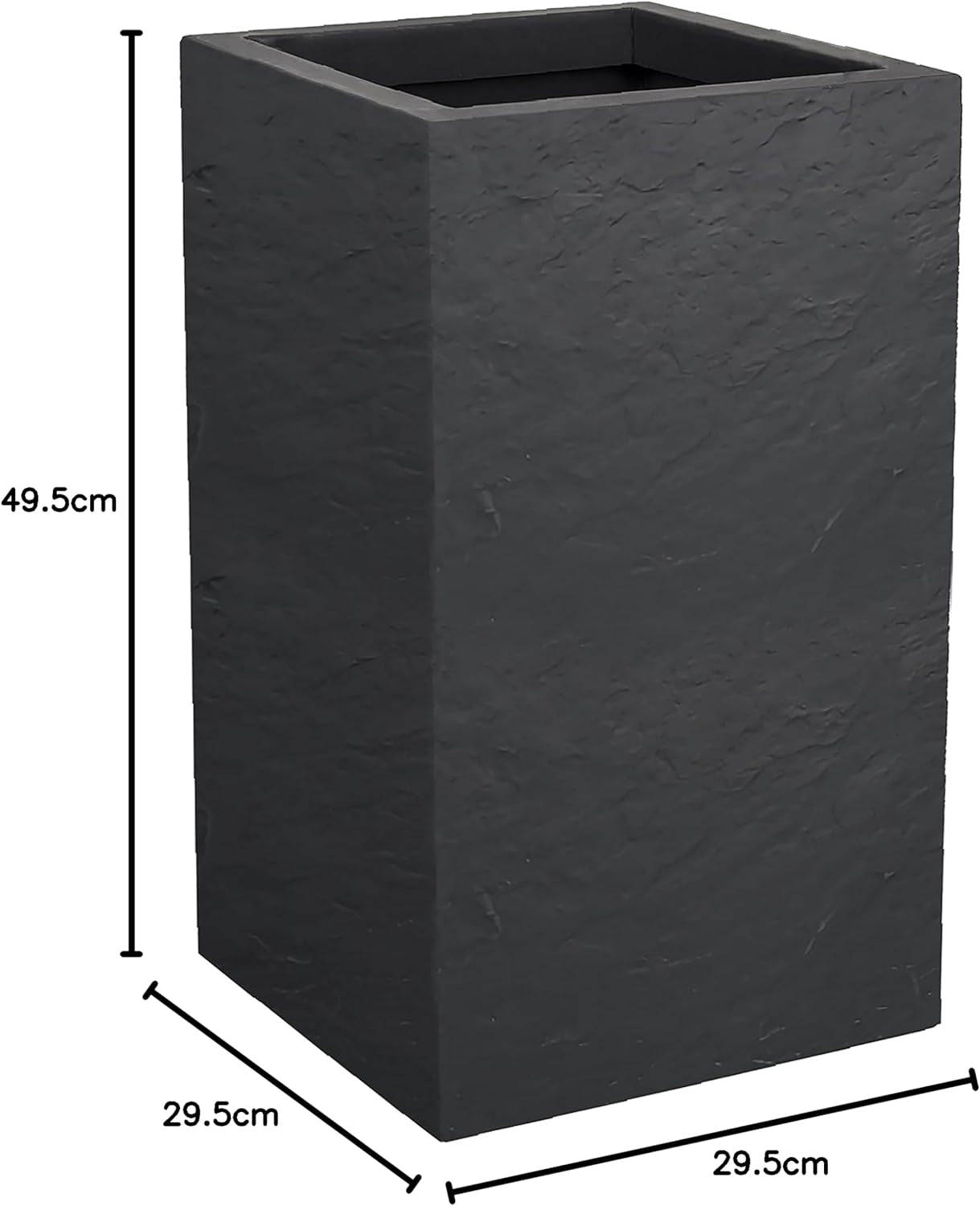 Ghiveci Volcania'Up, pătrat, înalt, 36 l, aspect piatră, perete simplu, rezervor de apă, 29,5 x 29,5 x 49,5 cm, gri antracit