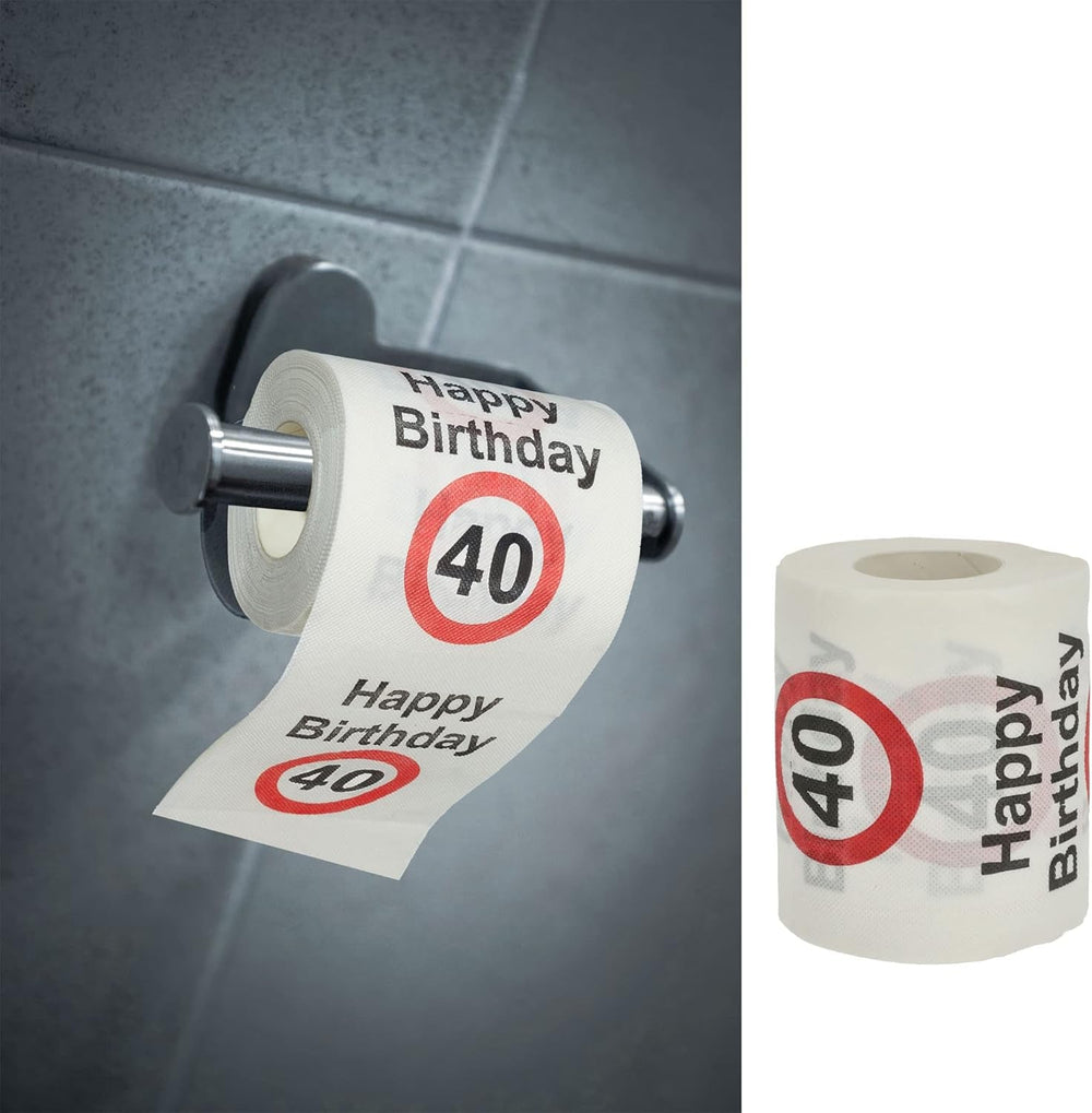 Set de 4 hârtii igienice "La mulți ani 40" │40th birthday 24 metri 2-țesături 180Gr/Qm │ Hârtie igienică motiv hârtie igienică (4 X hârtie igienică 40)