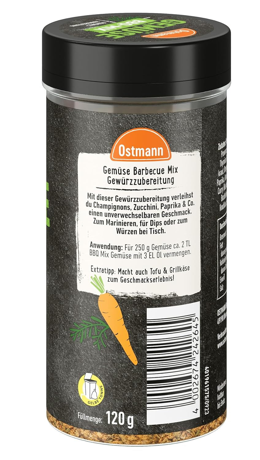 Ostmann Gewürze - Gemüse BBQ Mix | Gewürzzubereitung für Gemüse | Mediterrane Kräuternote für Grillgemüse, Tofu und Co. | 120 g im Streuer