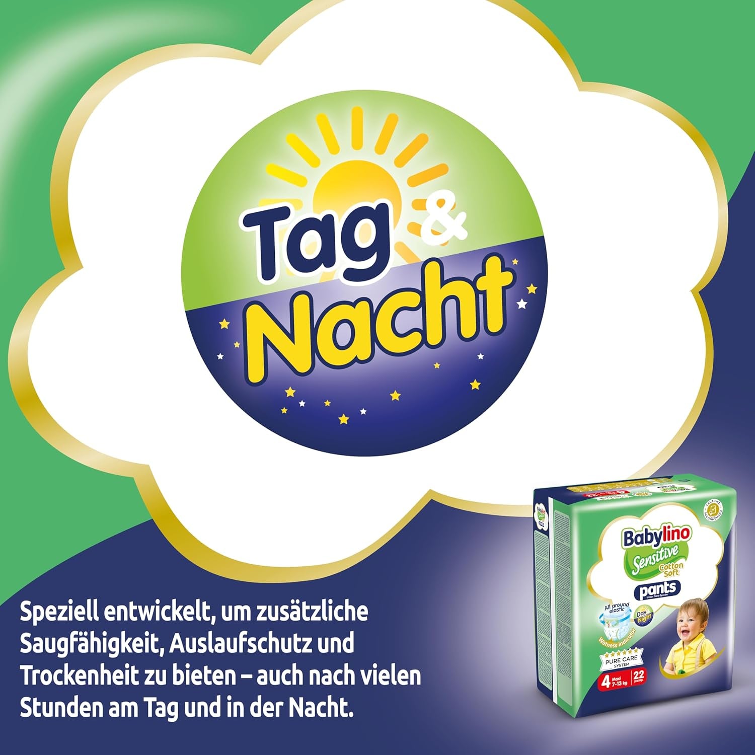 Scutece Sensitive Cotton Soft, mărimea 4, Pants Maxi (7-13 kg), 22 bucăți