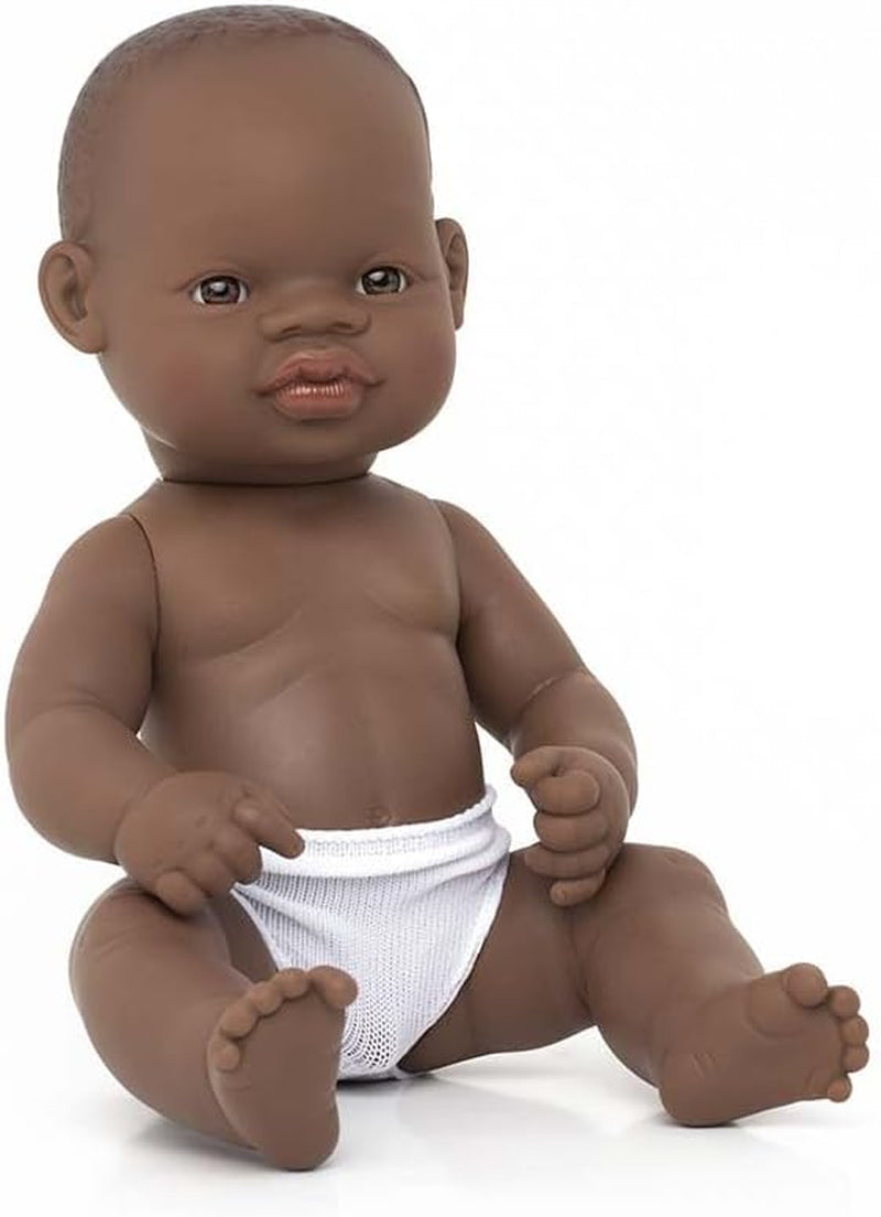 Păpușă Miniland Baby, băiat african, 32 cm, anatomic corect