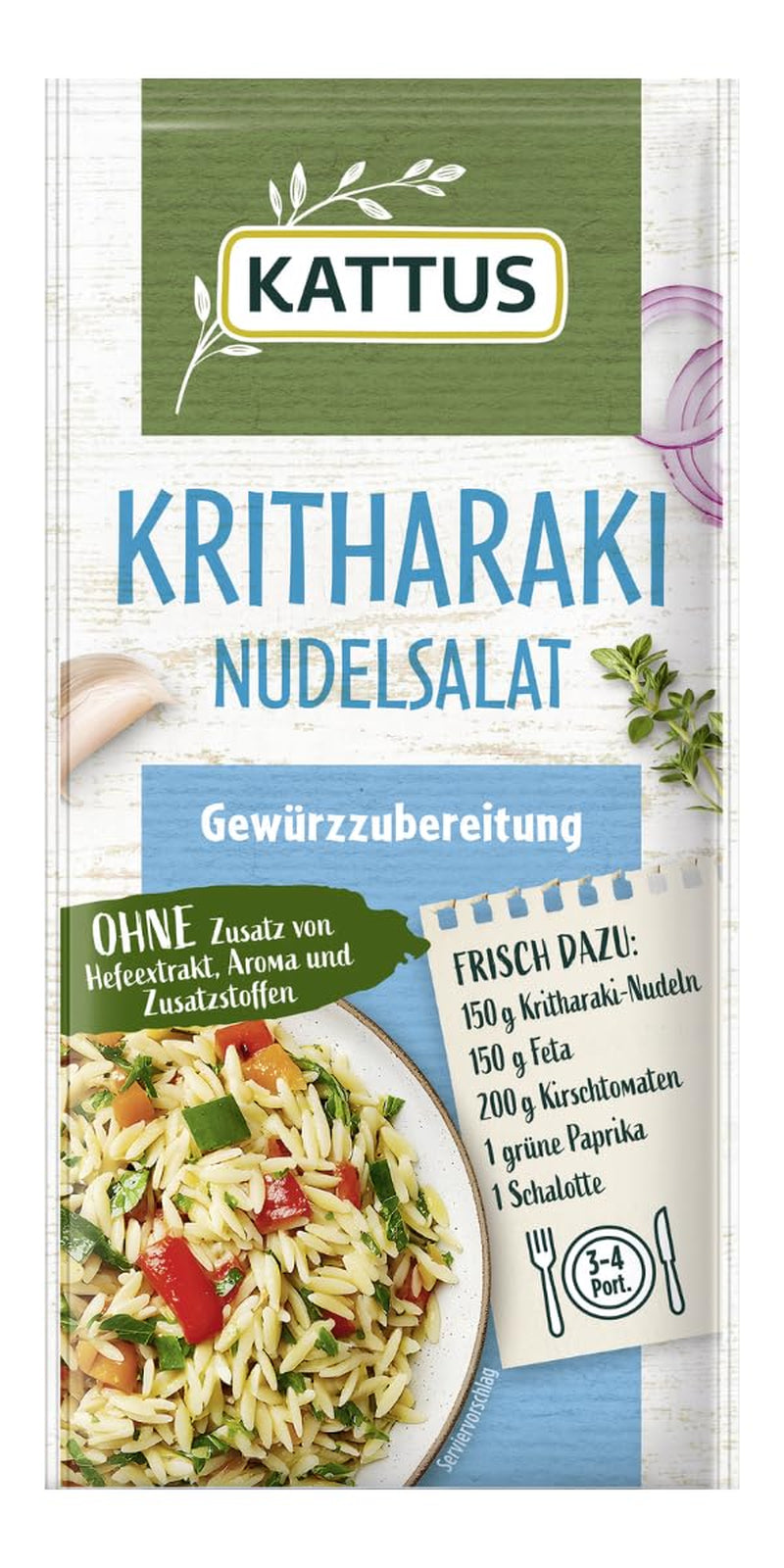 - Kritharaki-Nudelsalat Gewürzzubereitung | Gewürz für 3-4 Portionen | Ohne Zusatz von Hefeextrakt, Aroma und Zusatzstoffen | 12 g im Beutel