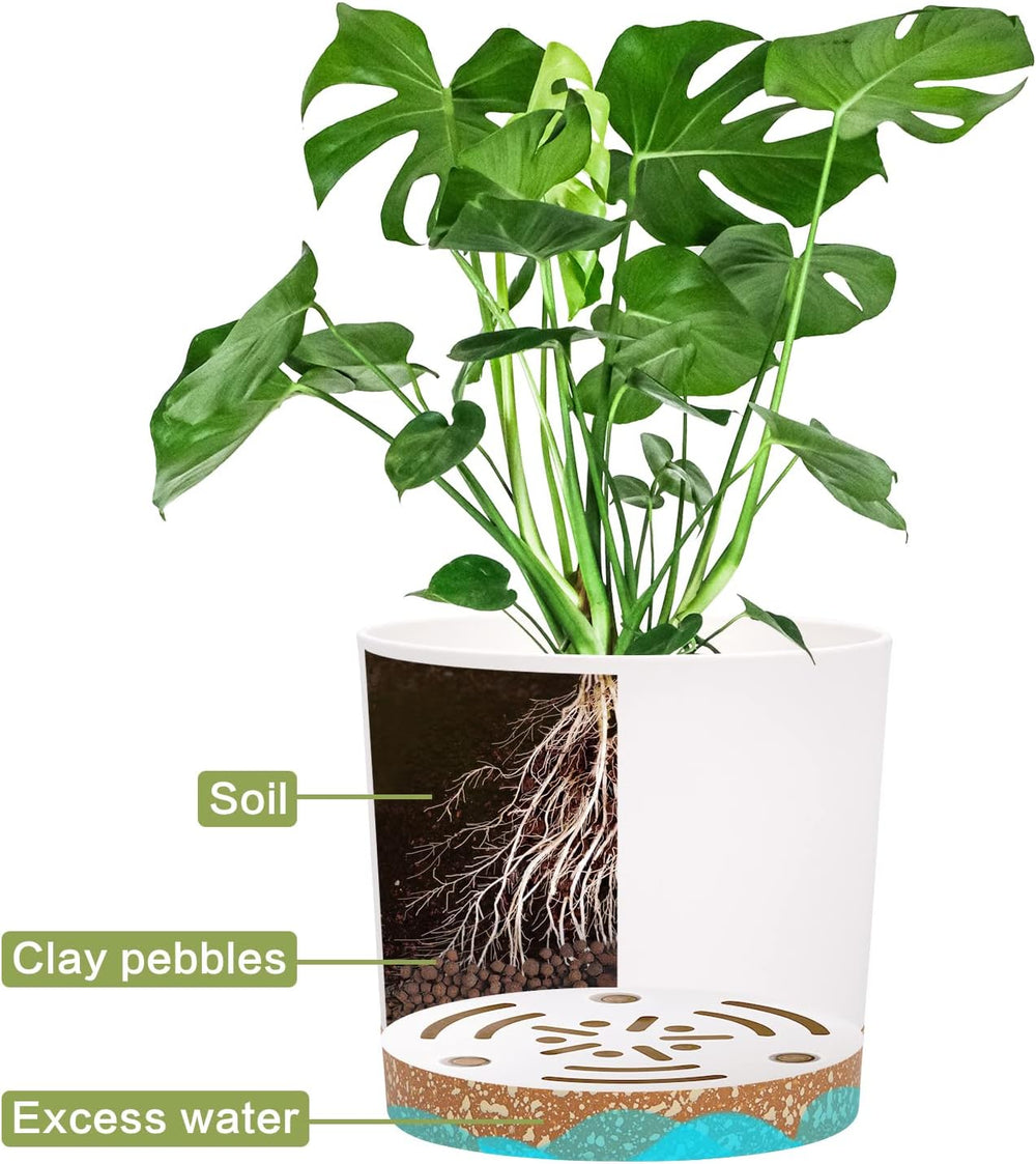 Ghiveci de flori set de 2 12,7 cm, ghivece pentru plante de interior cu găuri de drenaj și bază detașabilă, farfurioare decorative moderne pentru jardiniere de grădină de exterior (alb 12,7 cm)