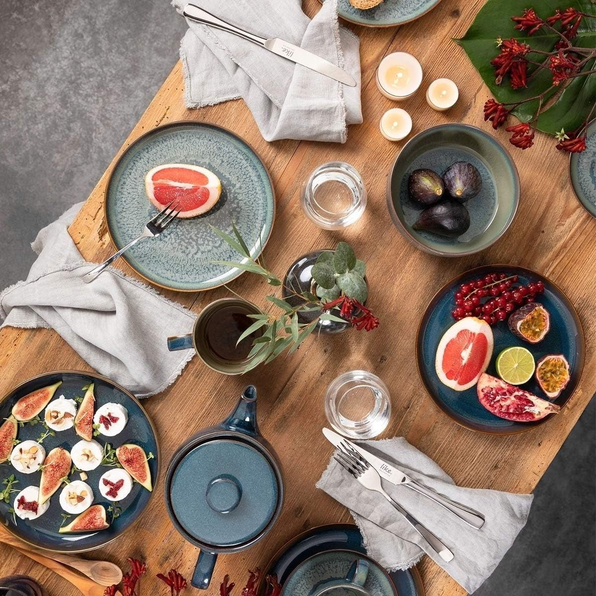 Set de mic dejun Villeroy & Boch Crafted Denim, 6 piese, pentru 2 persoane, albastru