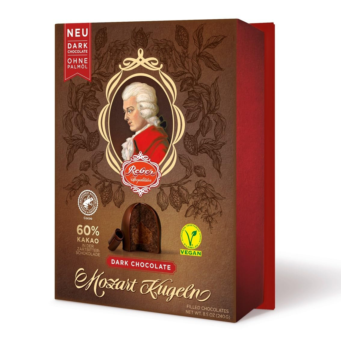 Bile Reber Mozart cu ciocolată neagră, pachet de 6 cu marțipan și nuga, vegane - 1 x 120 g