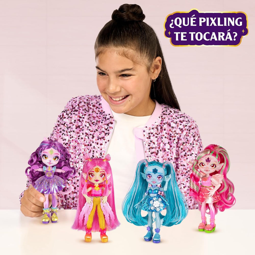 Pixlings Magische Pixlings-Puppen, 4 Verschiedene Puppen – 2 neu – Fashion Doll 15 cm – Zaubertränke – geheimes Spielzeug mit Tränken (MG101000)