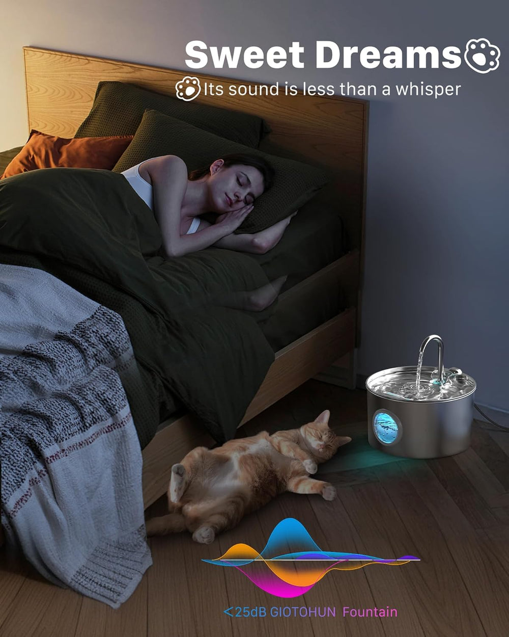 Fântână pentru pisici din oțel inoxidabil: Fântână de apă ultra-silențioasă de 2,2 l pentru pisici - Fântână de băut pentru pisici și câini cu indicator al nivelului apei - Adaptorul UE nu este inclus