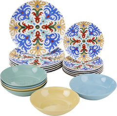 Set de farfurii, 18 piese din porțelan și ceramica, pentru 6 persoane Seturi vesela masa Naty Shop Sorrento