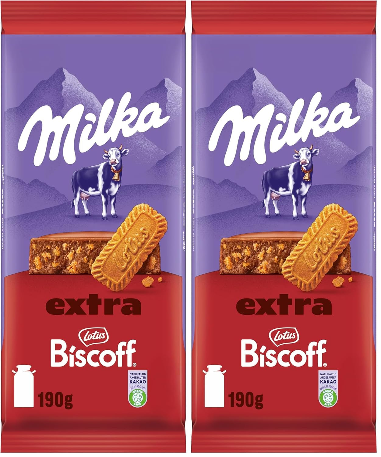 Ciocolată Milka Extra Biscoff – Ciocolată cu lapte alpină cu bucăți crocante de biscuiți Lotus Biscoff – 190g