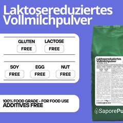 Laktosefreies Vollmilchpulver 1 kg | Hohe Löslichkeit | Ideal für Backwaren, Brot und Speiseeis | Professionelle und industrielle Verwendung | Laktosefrei | Glutenfrei