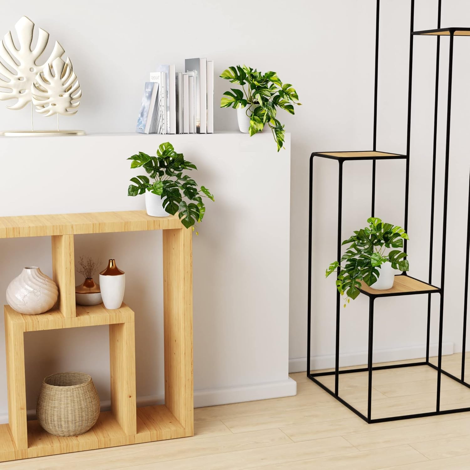 PASCH® 3Er Set Monstera Künstlich (20Cm) in Weißen Keramiktöpfen: Künstliche Pflanzen Wie Echt | Monstera Pflanze Künstlich | Kunstpflanze Hängend Im Topf | Hängepflanze Künstlich Abgestimmt
