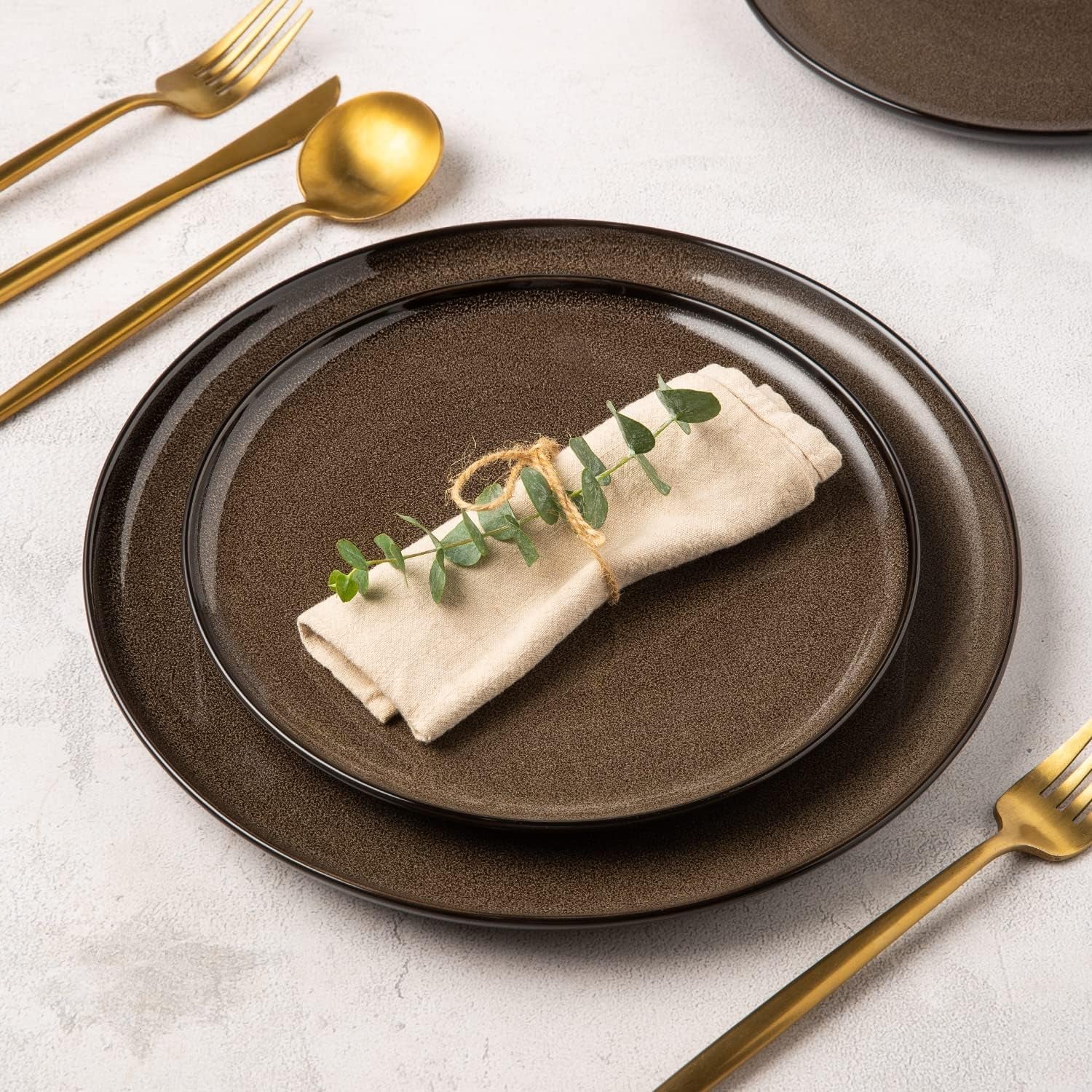 Set de veselă LeRatio pentru 6 persoane, set de veselă din gresie, 18 piese, glazură reactivă, set de boluri și farfurii rezistente la zgârieturi, potrivit pentru mașina de spălat vase și cuptorul cu microunde, pentru servire la masă