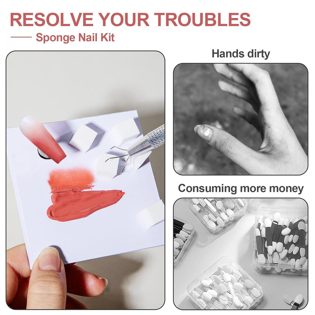 Qufiiry 200 Stück Nail Art Schwämme Mit Metallgreifer, Nagelkunst Schwammpinsel, Maniküre Zubehör Für Nägel, Um Eine Vielzahl Von Gradient Nail Art Patterns Zu Erstellen(Weiß)