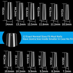 240 bucăți unghii artificiale transparente, vârfuri unghii false, unghii lungi cu acoperire completă, vârfuri unghii balerină, vârfuri unghii franceze cu acoperire completă pentru manichiură