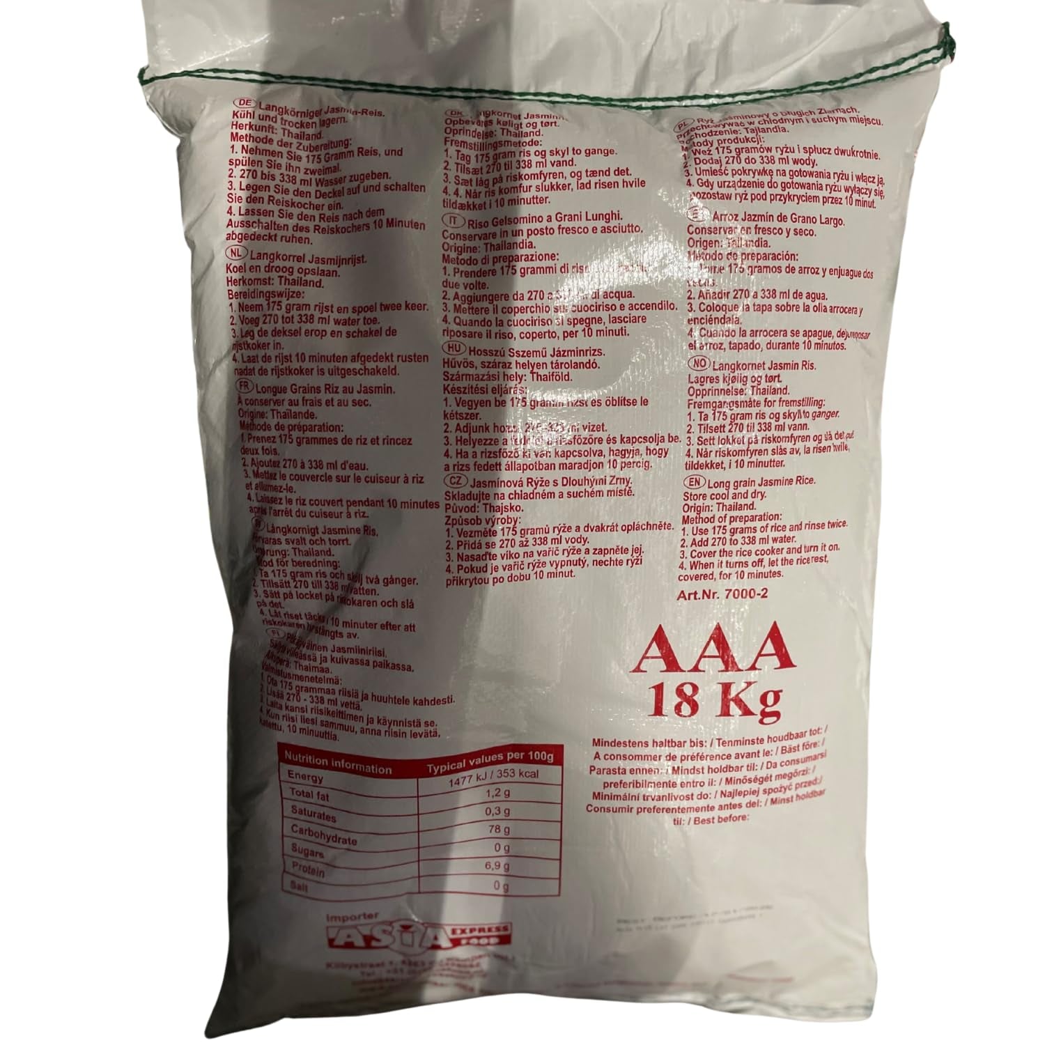 ROYAL THAI RICE - Orez cu bob lung și parfumat cu iasomie - 1 x 18 kg