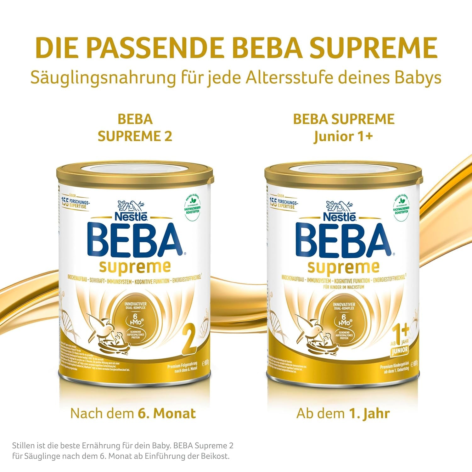 BEBA SUPREME JUNIOR 1 Plus - Băutură pentru copii de la 1 an, cu complex 6 HMO, fără lactoză, fără ulei de palmier, fără ulei de pește, hrană pentru copii mici, lapte praf pentru bebeluși, pachet de 6 (6 x 800g)