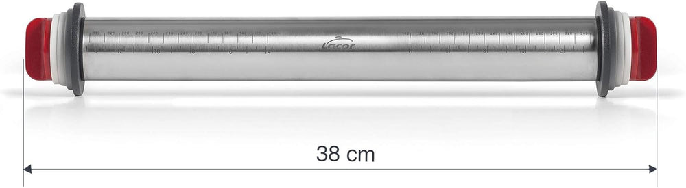 67143 - Rolă de bucătărie Amasar, 4 discuri detașabile, oțel inoxidabil, marcaje de măsurare gravate, toate măsurătorile, 41,5 cm, lavabilă în mașina de spălat vase, gri