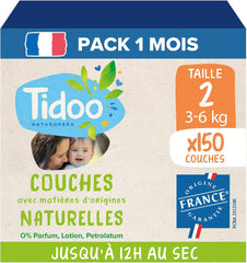 - Ökologische Windeln, Größe 2 (3-6 kg) – natürlicher Ursprung, ohne Schadstoffe – 12 Stunden trocken, extrem saugfähig – hergestellt in Frankreich – 150 Einwegwindeln – Packung 1 Monat
