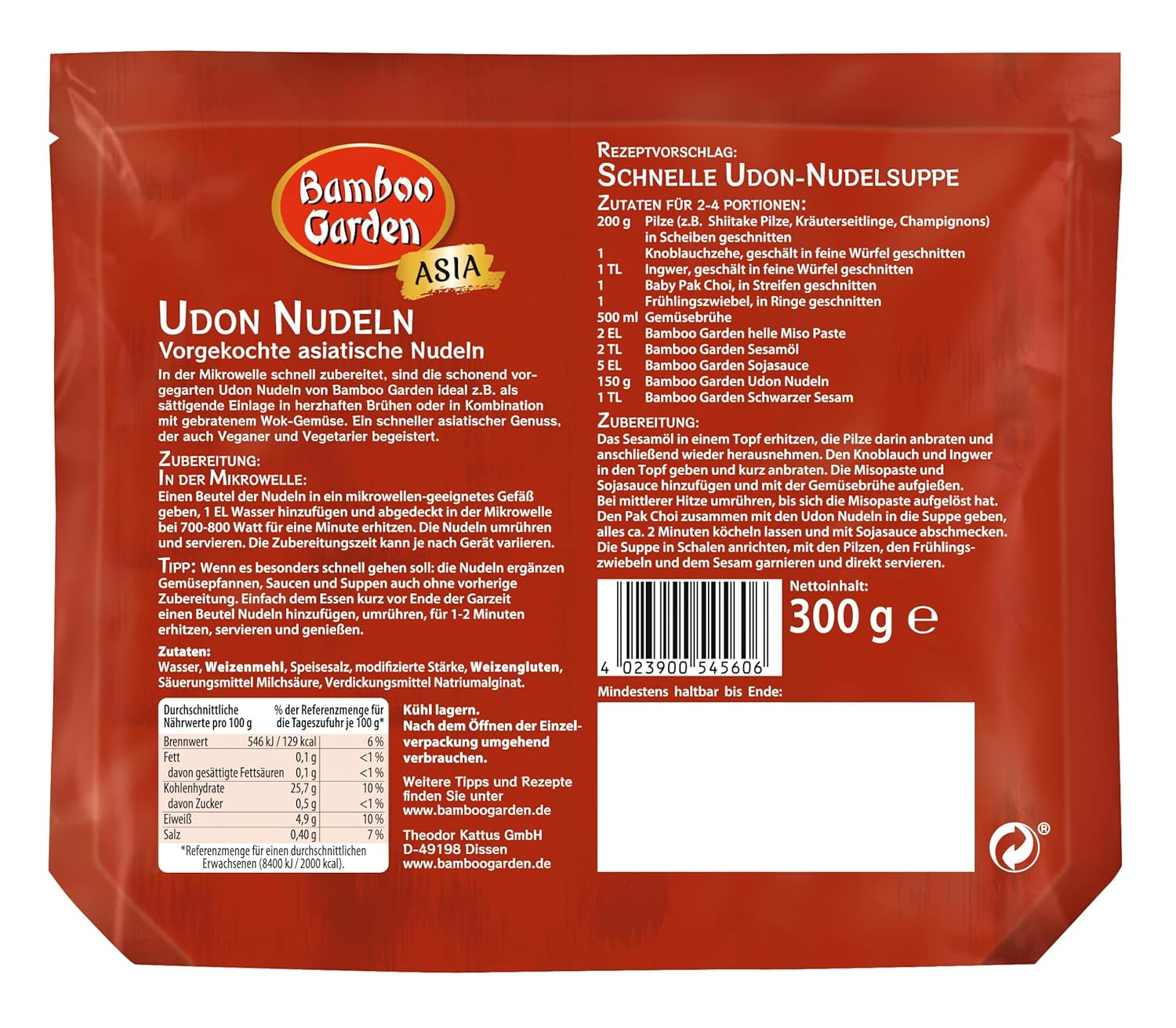Tăiței Udon din Bamboo Garden, prefierți, 300g
