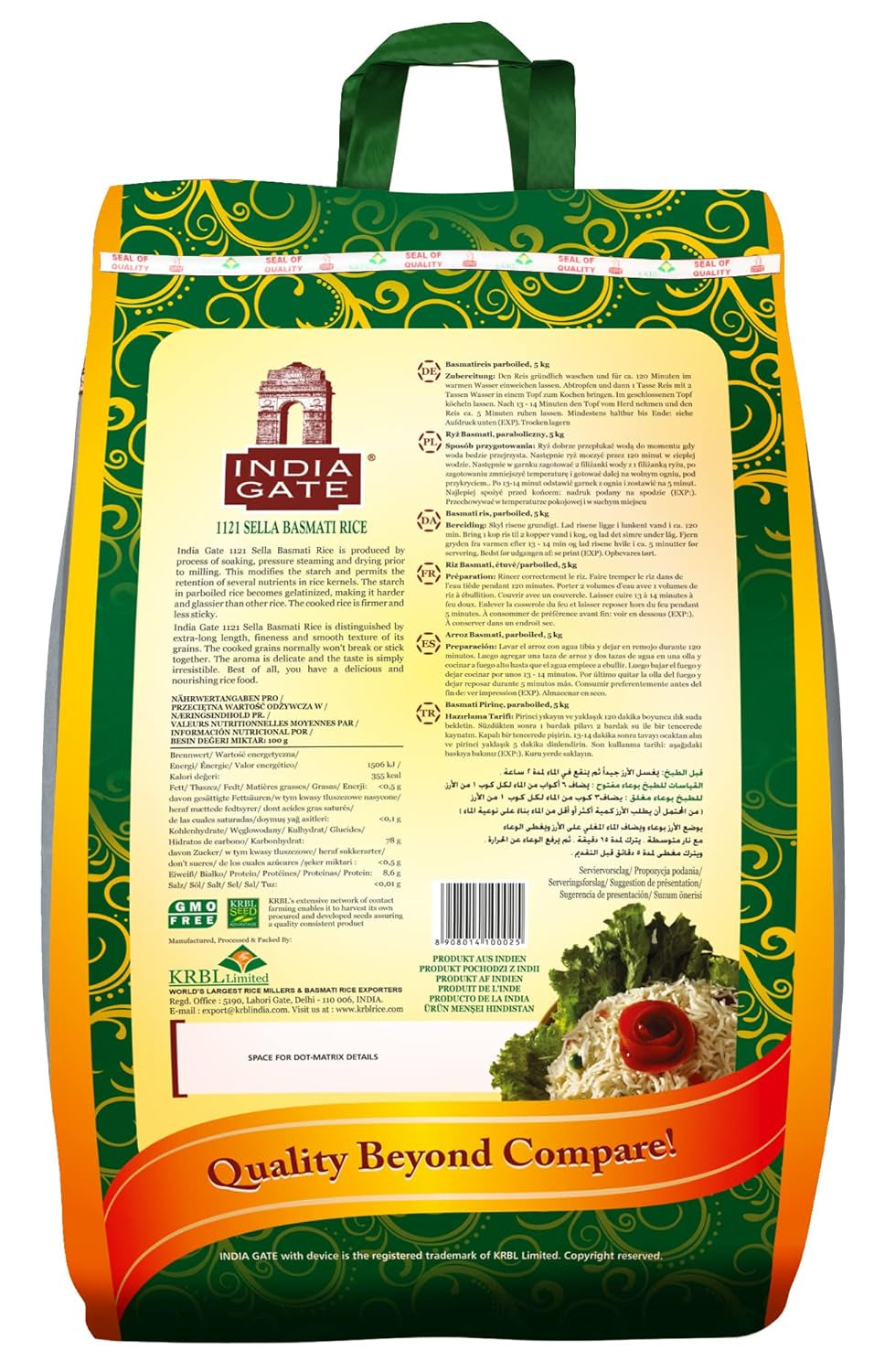 INDIA GATE Orez Sella Basmati, prefiert (din India, bob lung fin), aromat, pachet vrac - 1 pachet (1 x 5 kg)