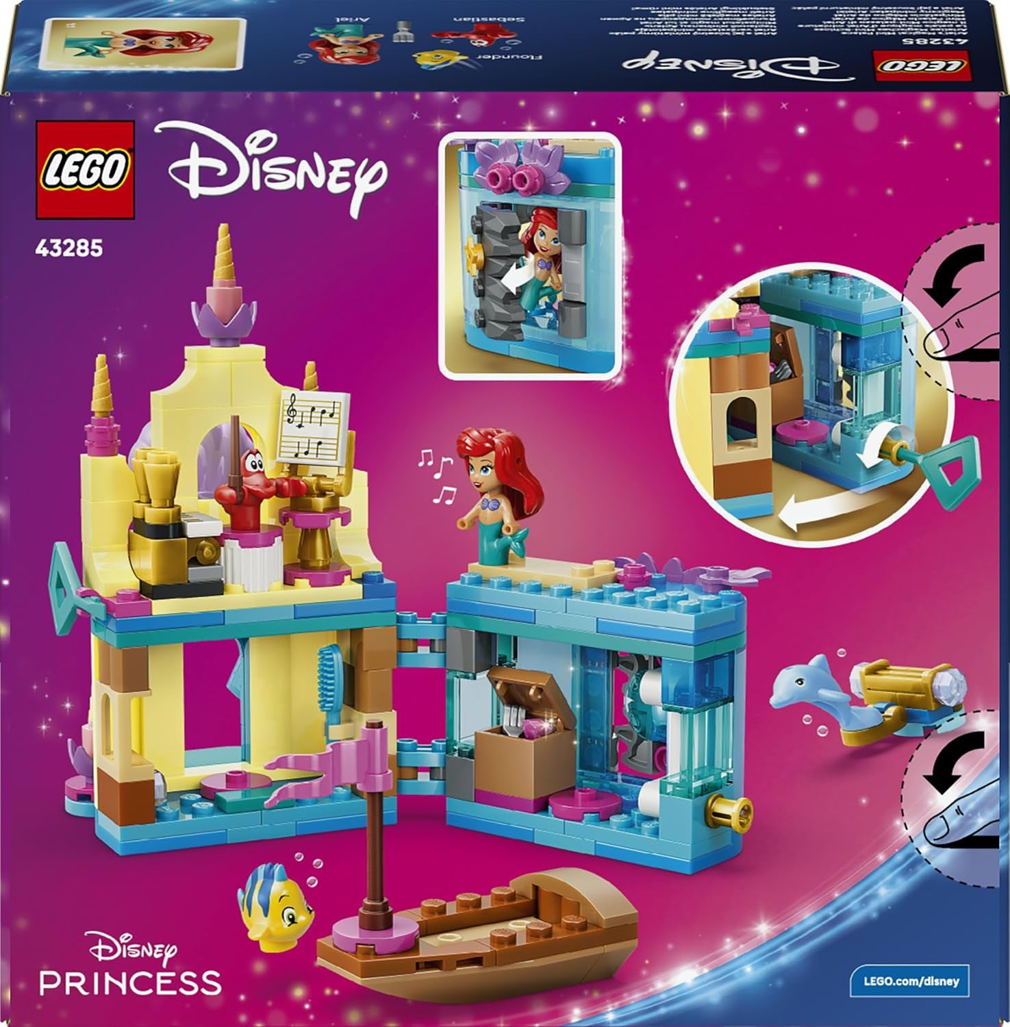 LEGO ǀ Disney Princess Arielles Magisches Mini-Schloss - Spielzeug Schloss aus Die kleine Meerjungfrau mit Einer Mikro Puppe, Tierfiguren Sebastian & Fabius - Geschenk für Mädchen ab 5 Jahren - 43285