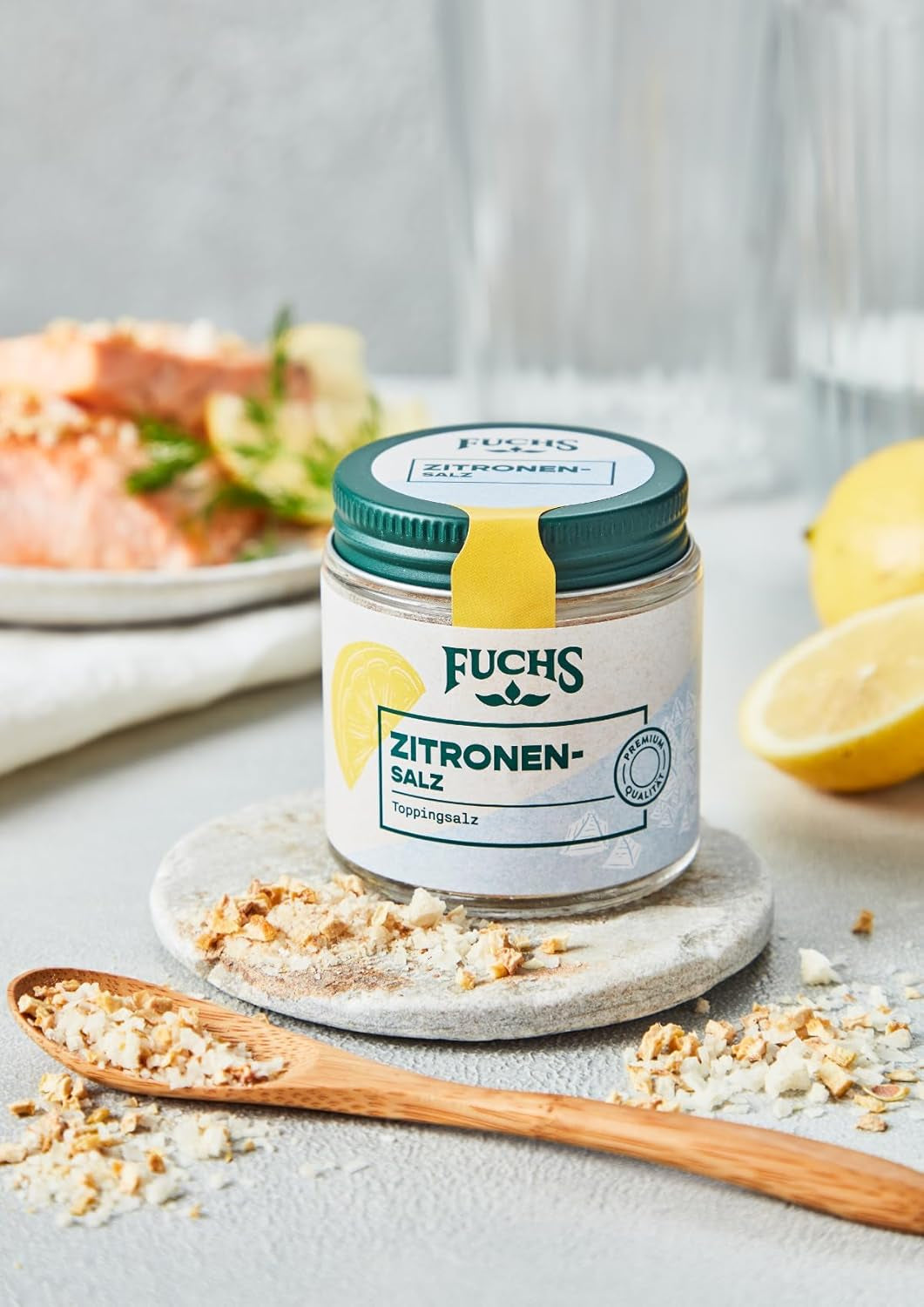 Fuchs Gewürze - Zitronensalz | Toppingsalz mit Pyramidenflocken & Zitrone | Crunchy Verfeinerung für Fisch und Gemüse | Zitronensalz in Premium-Qualität | 60 g im wiederverschließbaren Gewürzglas