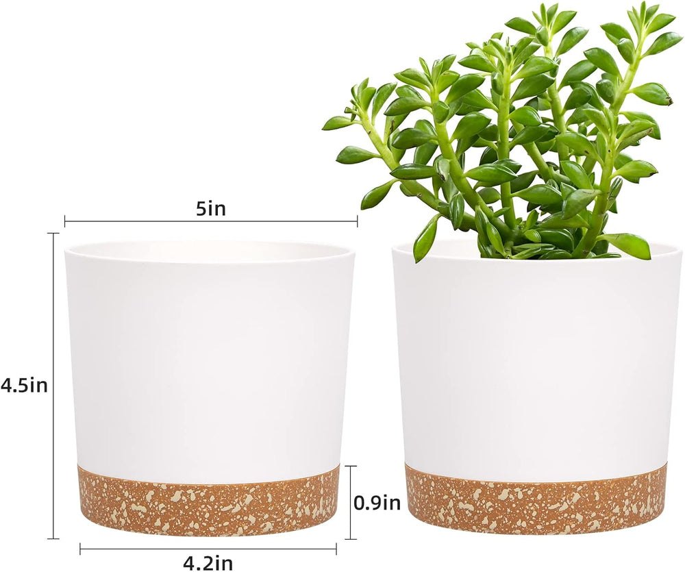 Ghiveci de flori set de 2 12,7 cm, ghivece pentru plante de interior cu găuri de drenaj și bază detașabilă, farfurioare decorative moderne pentru jardiniere de grădină de exterior (alb 12,7 cm)