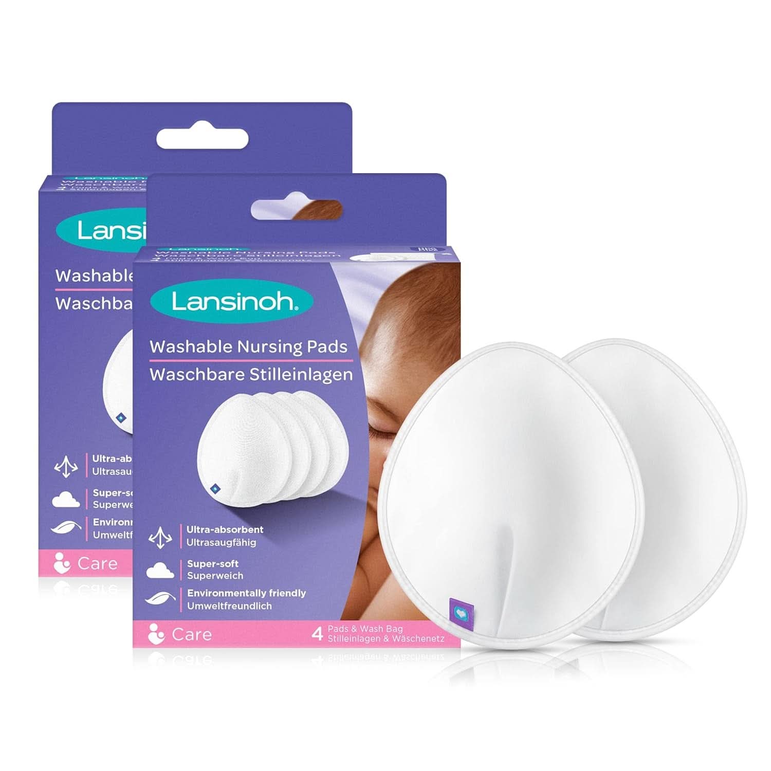 Tampoane de alăptat lavabile Lansinoh - Pachet de 4, inclusiv plasă de rufe - Ultra absorbante, super moi și reutilizabile Accesorii Hrana si Alaptare Bebe Naty Shop Alb 4 bucăți (pachet de 2)