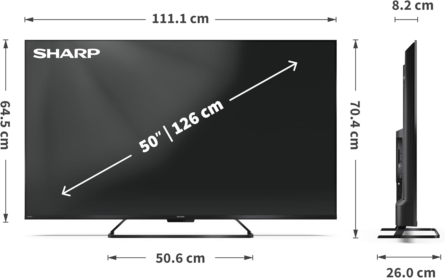 SHARP 50HR7365E – Google TV, 50" UHD, fără ramă, 144 Hz, QLED, HDR10, Dolby Vision HDR, Asistent Google cu microfon, Chromecast, Bluetooth, Dolby Atmos 2x12 W, HDMI 2.1 x4, USB x2, Culoare Negru