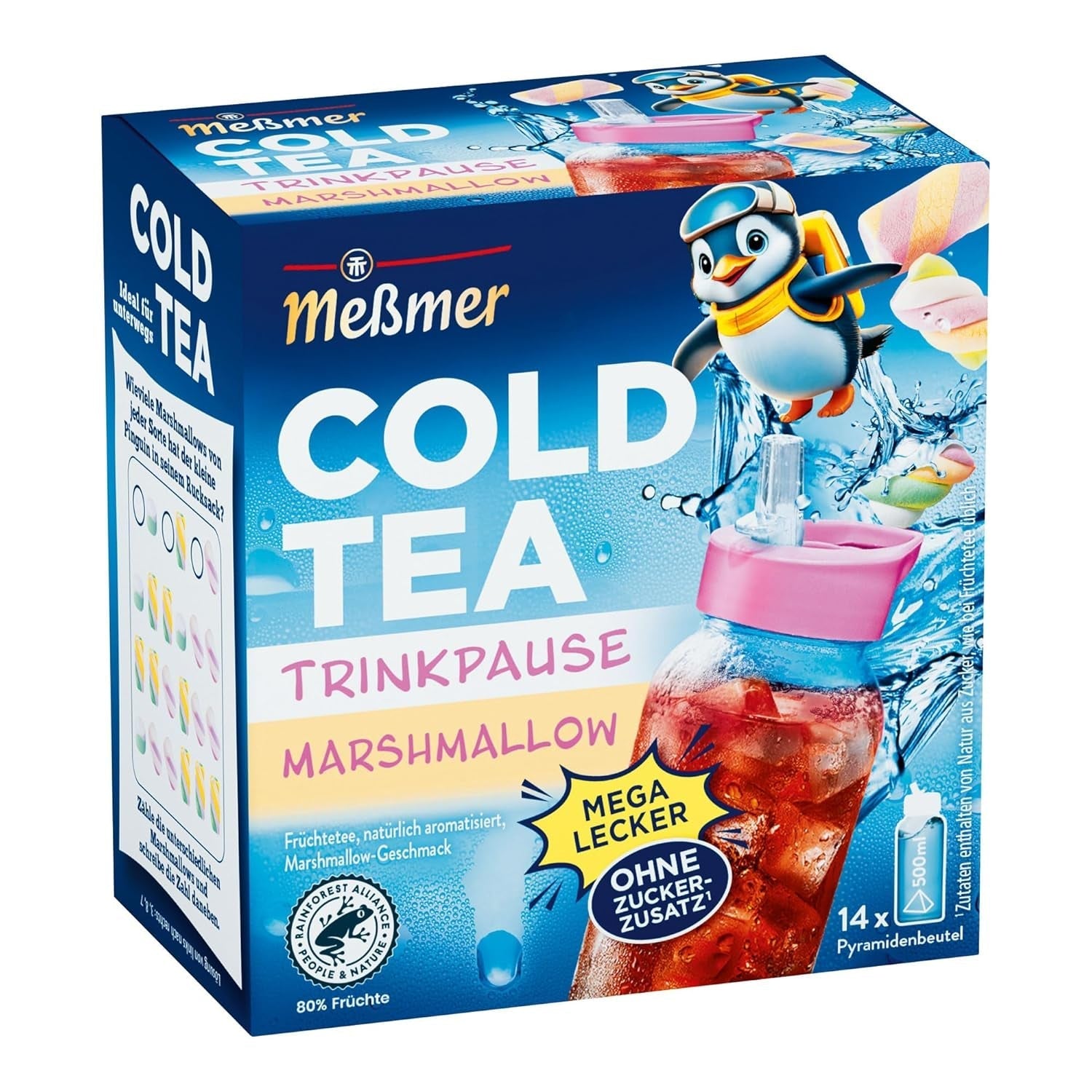 Meßmer Cold Tea Trinkpause Zmeură | Ceai de fructe, aromatizat natural, cu gust de zmeură | Ediție limitată | Pentru infuzie rece | 14 pliculețe piramidale