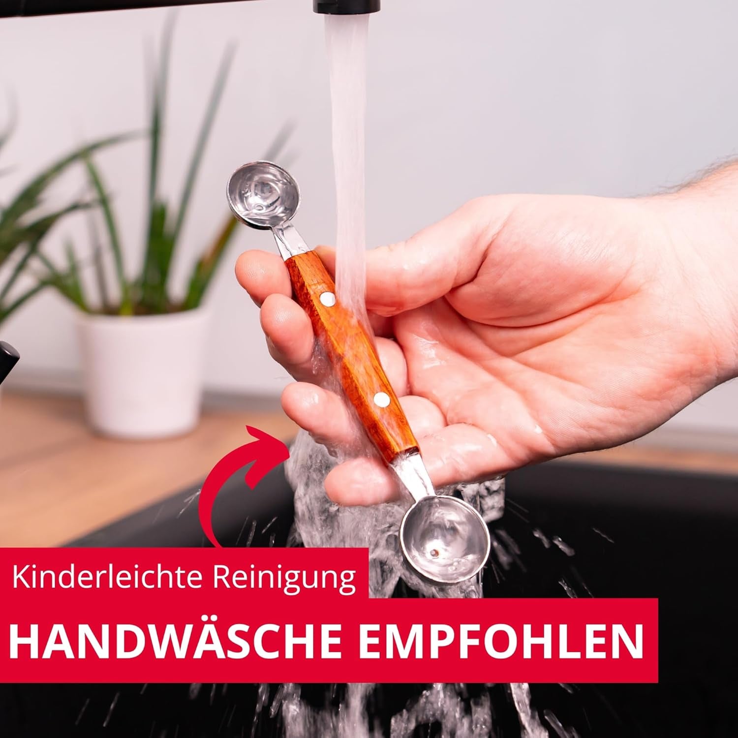 Westmark Baller cu două fețe Woody – Formator mic de bile pentru pepene, kiwi, alte fructe și legume, precum și înghețată, cremă de brânză sau unt – Oțel inoxidabil, lemn