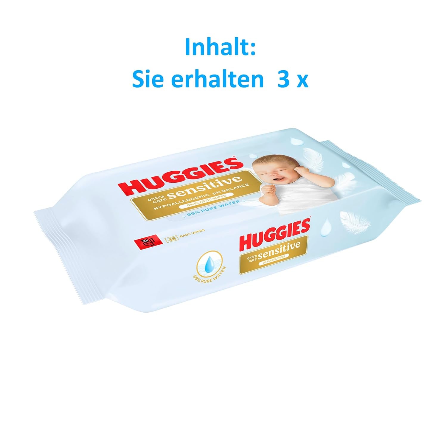 Șervețele umede pentru bebeluși Huggies Pure Extra Care Sensitive, 99% apă, fără plastic, fără parfum