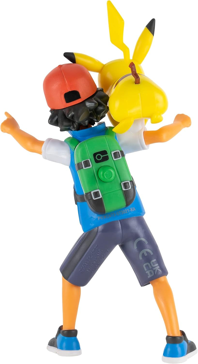 Pokémon PKW2473 - Battle Feature Figure - Ash & Pikachu, figuri mobile oficiale, 11,5 cm Ash și 5 cm Pikachu Action figures Naty Shop