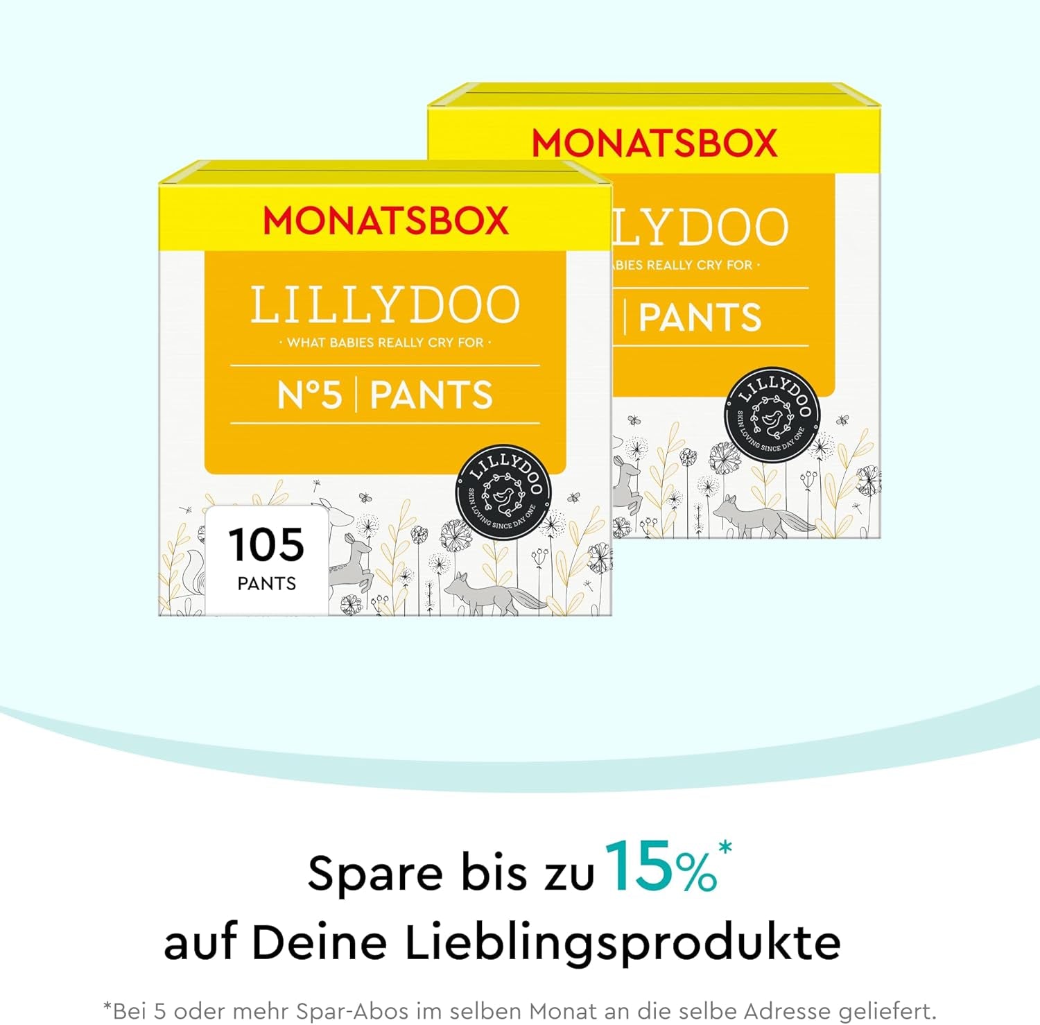 Pantaloni LILLYDOO prietenoși cu pielea, mărimea 5 (12-17 kg), cutie lunară (105 bucăți)