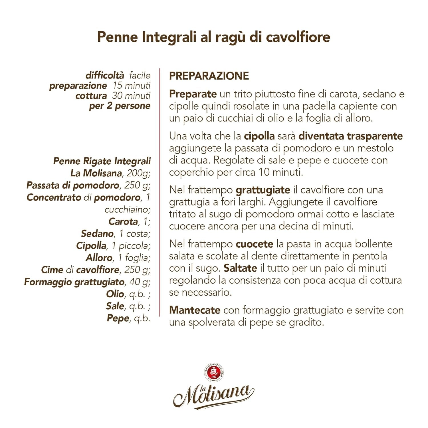 N°20 Penne Régate Intégrale Pâte 500 g - Lot de 6