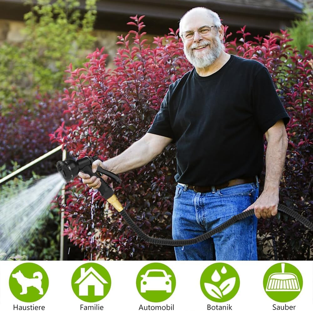 Furtun de grădină flexibil și extensibil de 15 m, furtun flexibil de apă cu 8 funcții de pulverizare, furtun flexibil de la 1/2 inch la 3/4 inch, furtun de grădină, pentru udarea grădinii, spălarea mașinii, spălarea și udarea apei