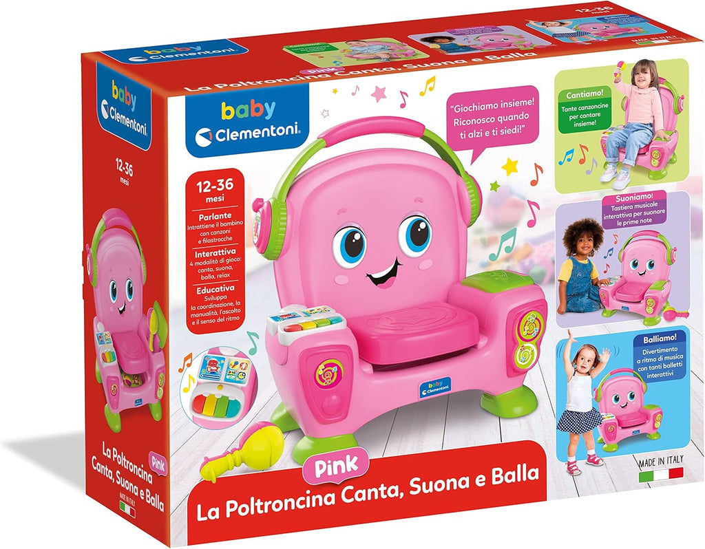 Clementoni 17755 Canta fotoliu cu sunet și dans roz - fotoliu interactiv și multifuncțional pentru copii în italiană, jucărie 1 an - Fabricat în Italia, multicolor Jucarii Bebe Naty Shop