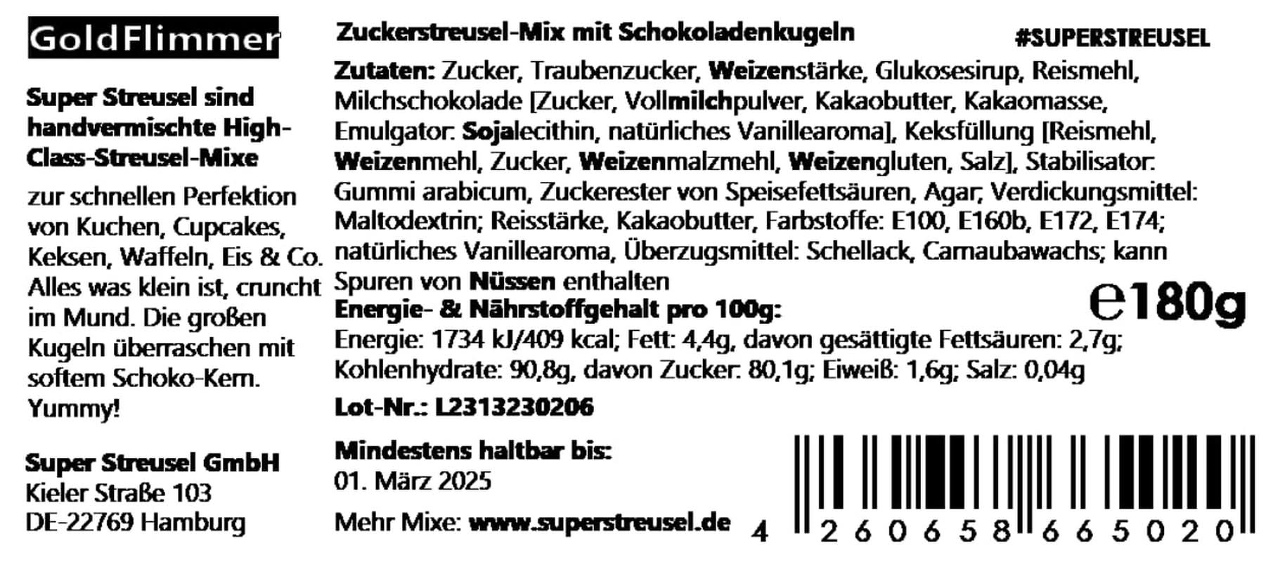 Super Streusel Gold Glimmer, Sprinkles cu tematica de Crăciun, 180 grame Sprinkles Naty Shop