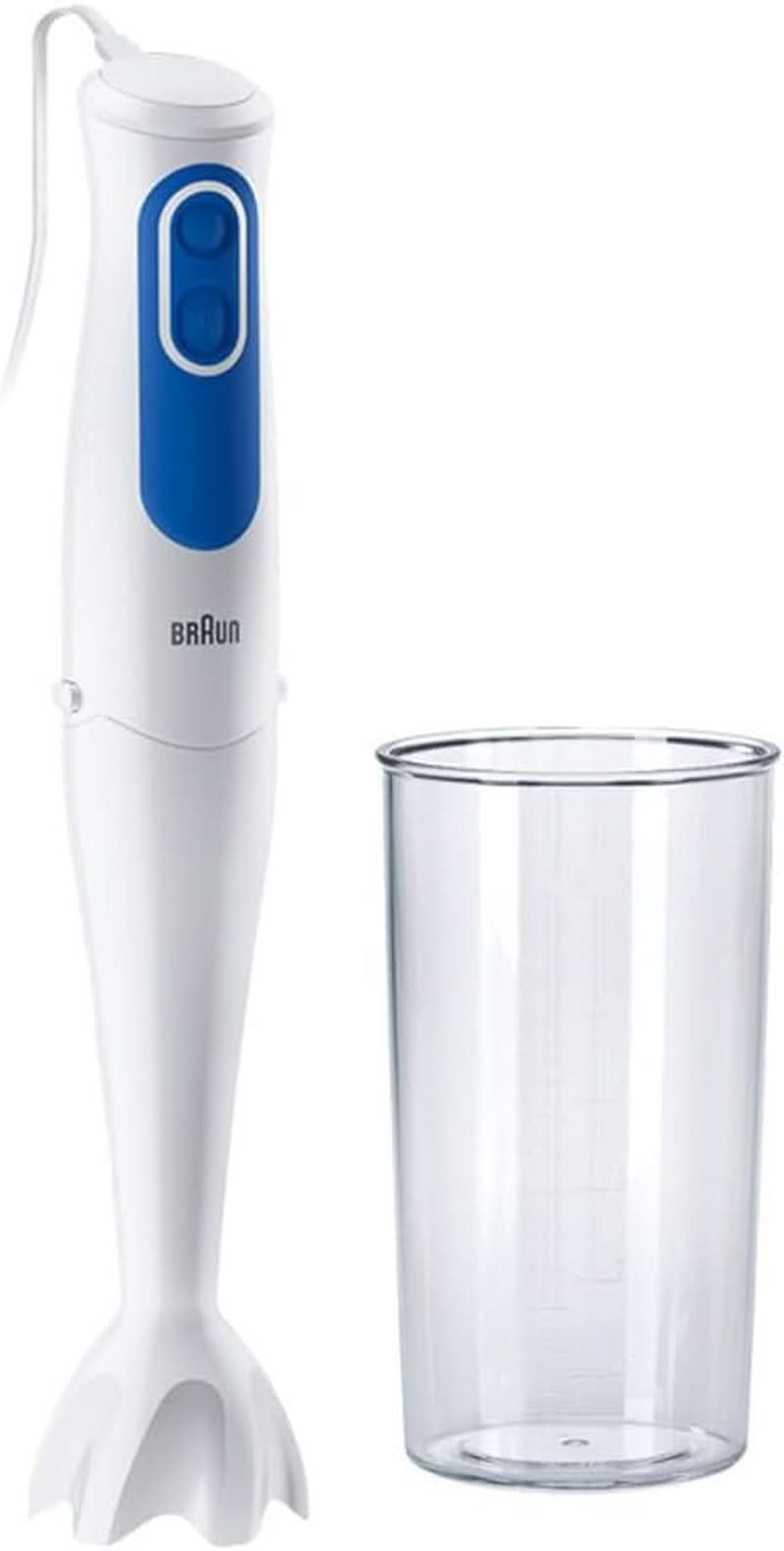 Braun Multiquick 3 MQ 3000 Smoothie+ Stabmixer – Pürierstab Mit 2 Geschwindigkeiten, Powerbell plus Und Splashcontrol-Technologie, 700 Watt, Inkl. 600 Ml Mix- & Messbecher, Blau/Weiß Bucatarie Naty Shop Mq 3000 - Mixfuß Aus Kunststoff