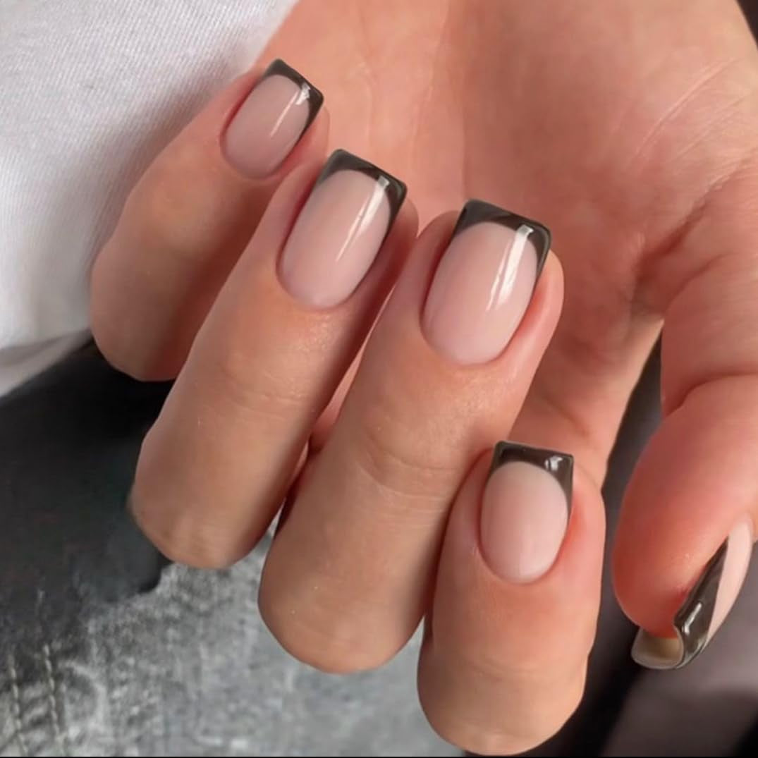 Unghii lungi cu vârf franțuzesc, aurii, cu sclipici, de lipit pe unghii lungi și pătrate, set unghii false cu vârf franțuzesc strălucitor, unghii artificiale pătrate pentru femei, 24 de bucăți