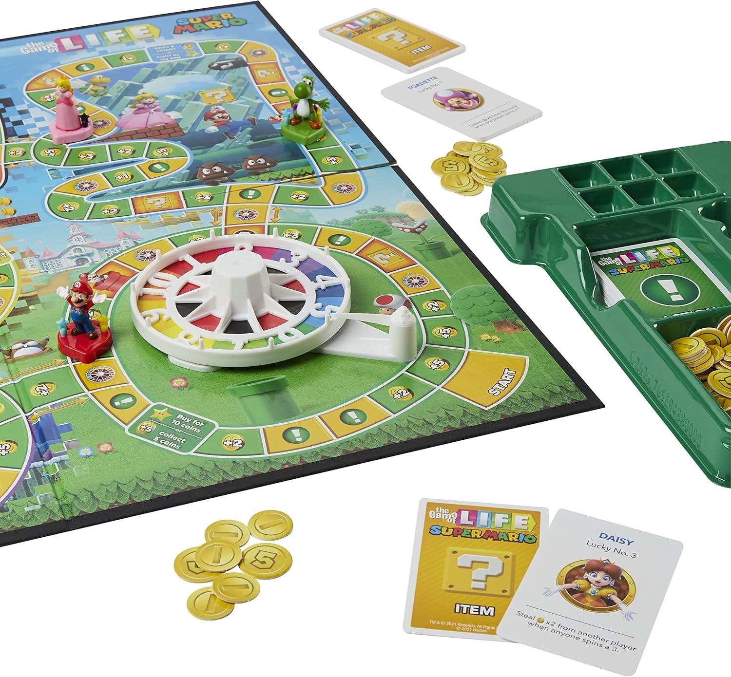 Joc de societate Hasbro The Game of Life Super Mario pentru copii cu vârsta de 8 ani și peste, joacă mini-jocuri, colectează stele și luptă cu Bowser