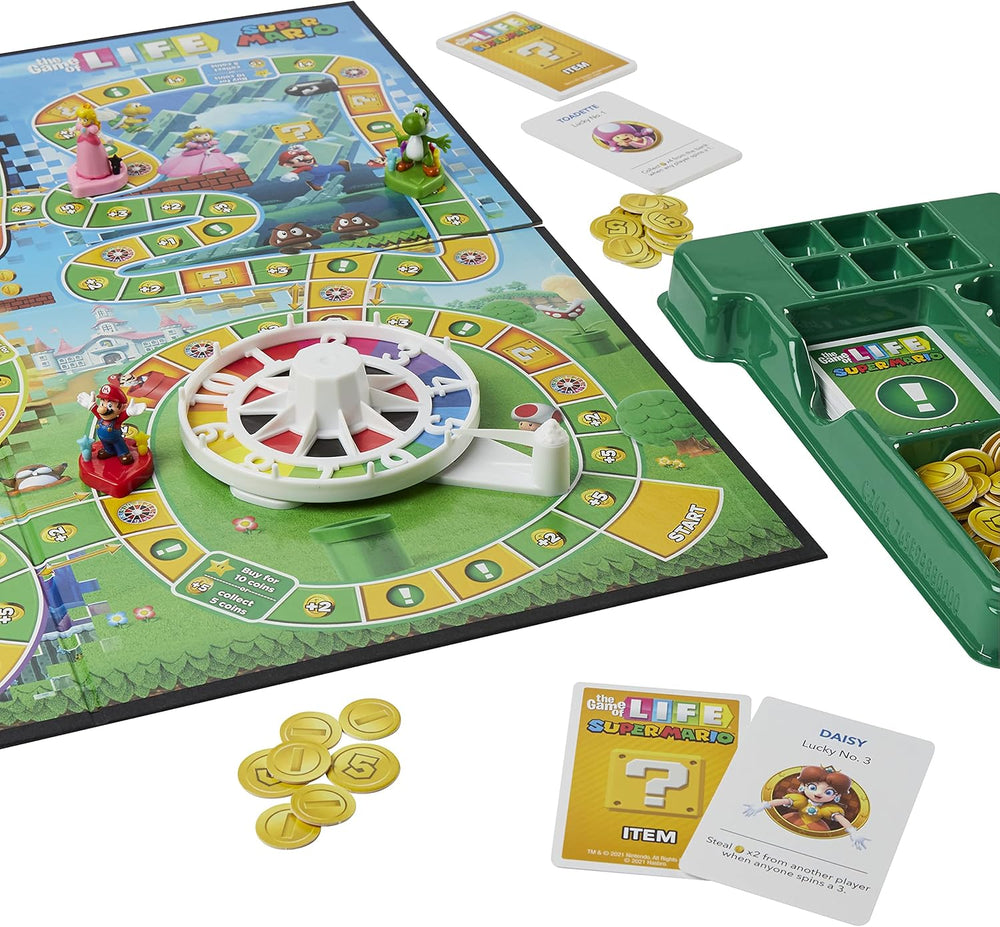 Joc de societate Hasbro The Game of Life Super Mario pentru copii cu vârsta de 8 ani și peste, joacă mini-jocuri, colectează stele și luptă cu Bowser
