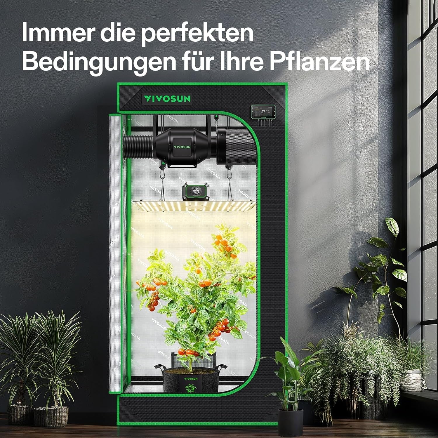 VIVOSUN Cort de Cultivare Inteligent Set Complet 60x60x120cm, sistem de creștere automat integrat WiFi cu lumină LED cu spectru complet de 100W și sistem eficient de ventilație cu controler GrowHub E42A+