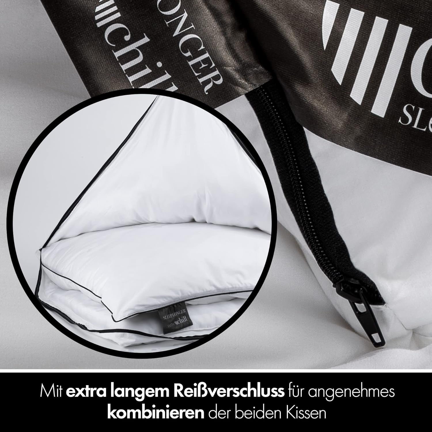 Pernă 80X80 Cm - design 2 în 1 - pernă în pernă - pernă de dormit mare respirabilă și lavabilă și 100% vegană - 2 perne 3 opțiuni - pernă cu umplutură 600G & 1200G Perne standard Naty Shop