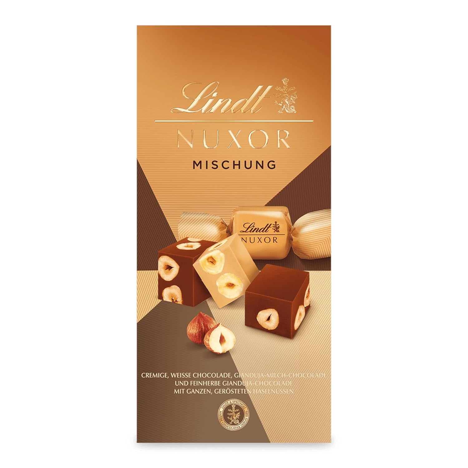 Lindt Ciocolată | Mix pentru pungă NUXOR | 103g | Cuburi cremoase de ciocolată Gianduja în trei sortimente cu alune întregi prăjite | Cadou de ciocolată