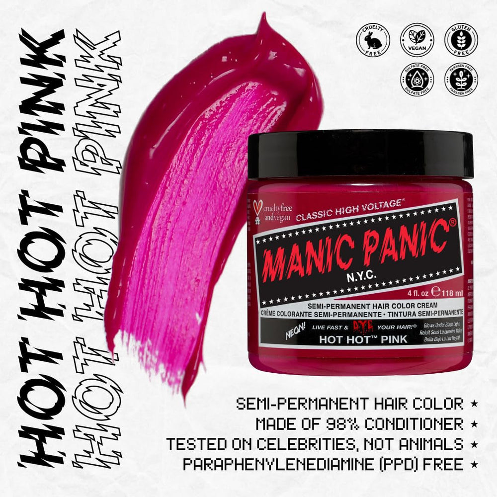 Manic Panic Hot Hot Pink Classic Cream, Vegano, fără cruzime, vopsea de păr semipermanentă 118ml Vopsea pentru par Naty Shop